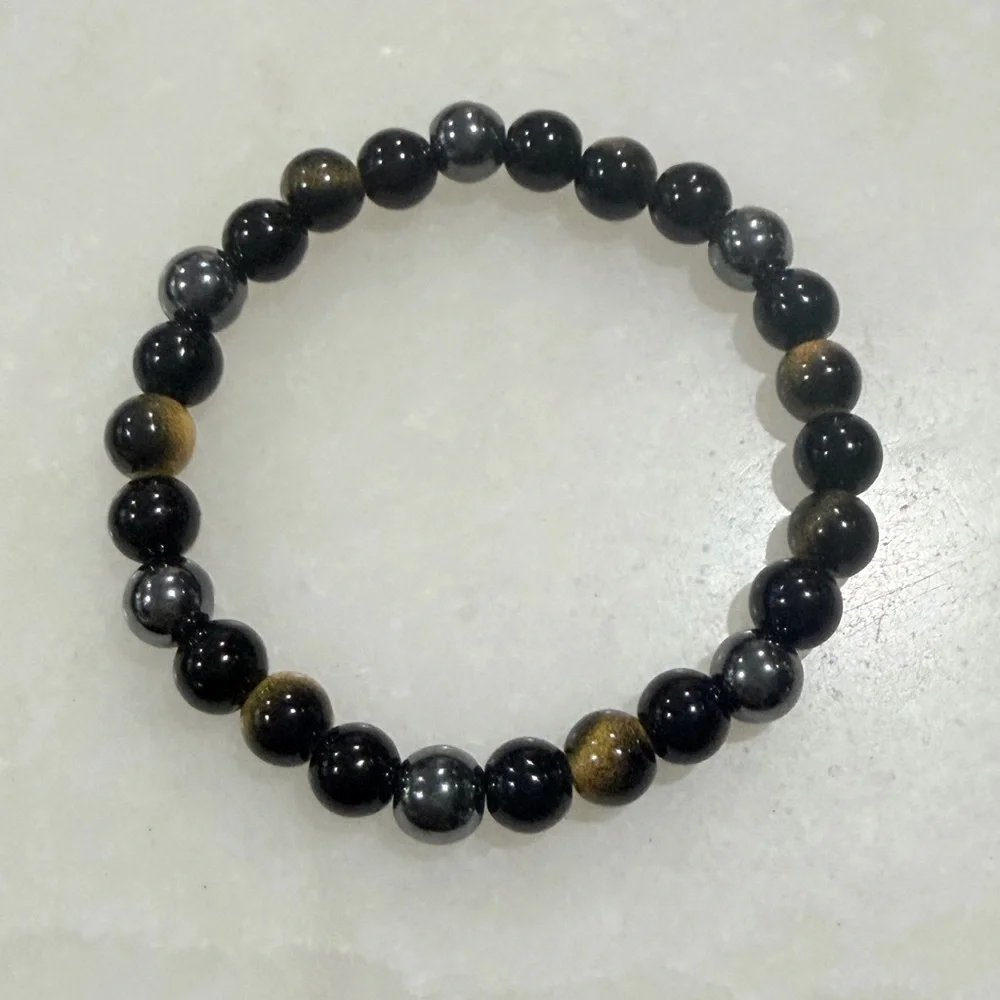 Hematite Black and Brown Resin Beaded Stretch Bracelet